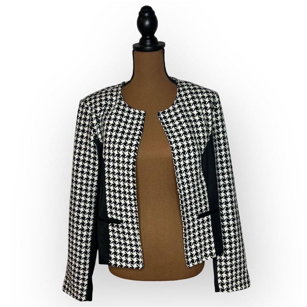 Russell Kemp Vintage Houndstooth Open Front Long Sleeve Blazer Jacket Women’s XL